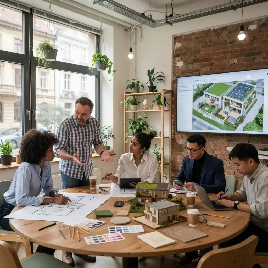 Modern épületterv, amely ötvözi a fenntarthatóságot és az innovatív megoldásokat.