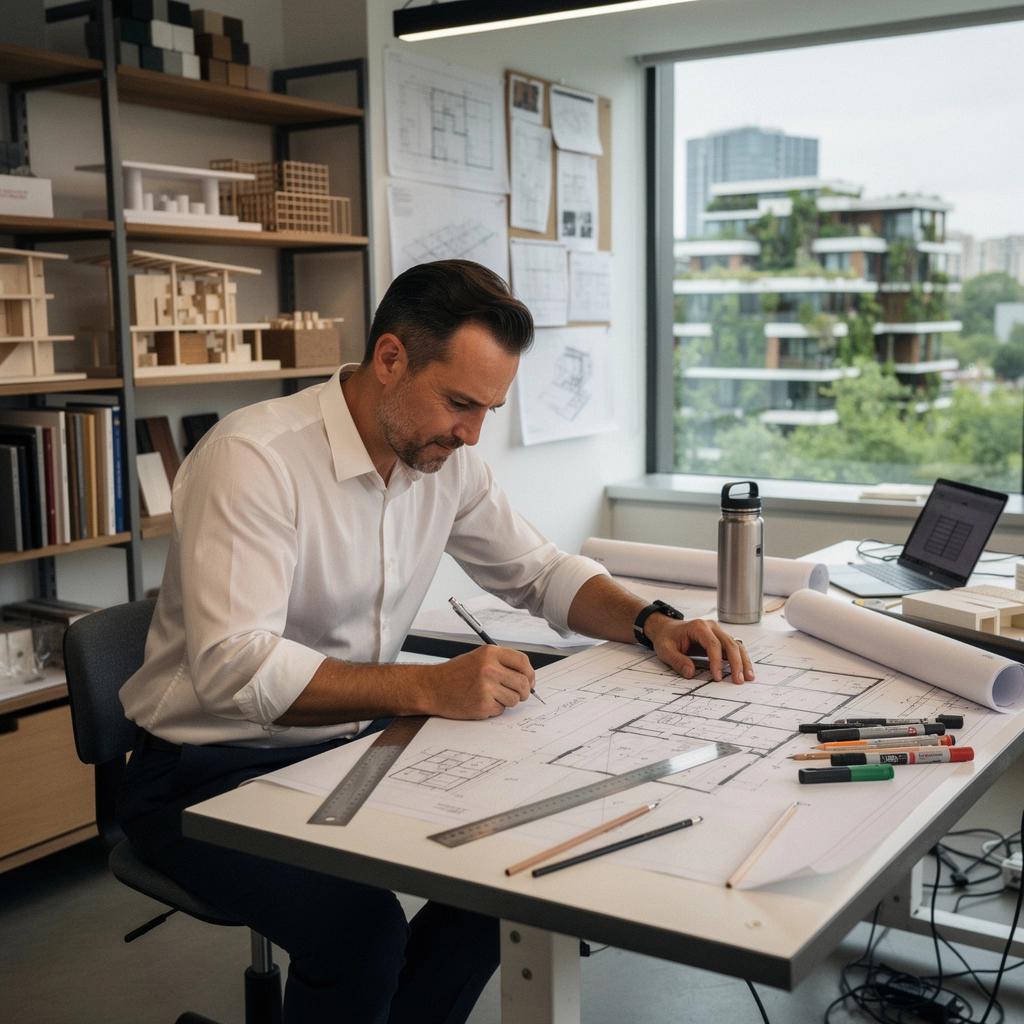 Környezetbarát anyagok használata az építkezés során, természetes fényben.